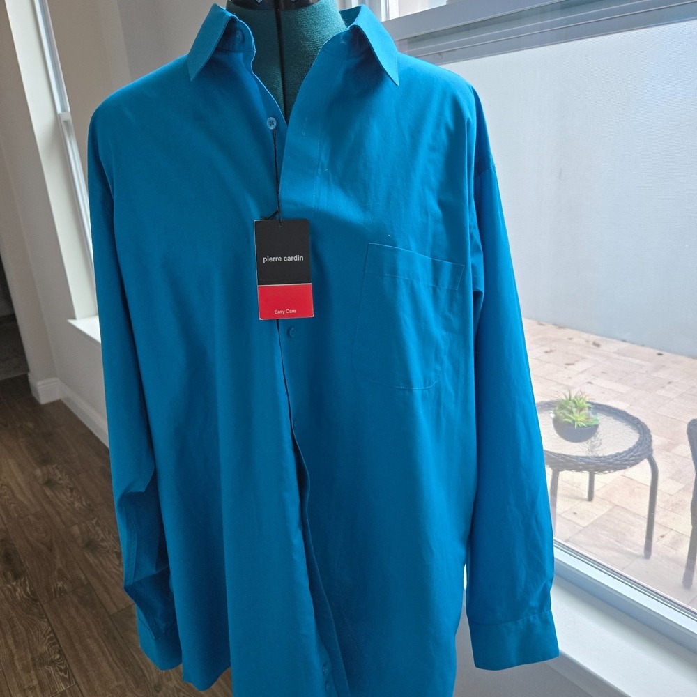 Pierre Cardin mens button-up dress shirt size XL teal blue long sleeves NWT